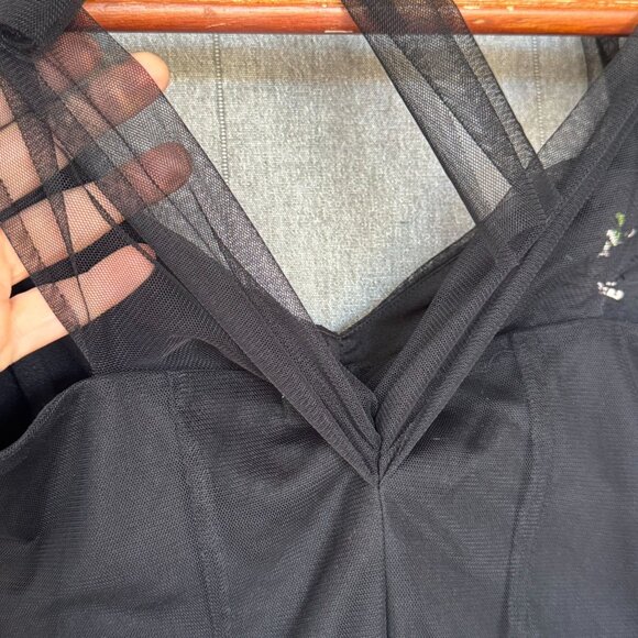 Vintage Y2K Charlotte Russe Black Tulle Satin Floral Applique Off Shoulder Top - Picture 10 of 15